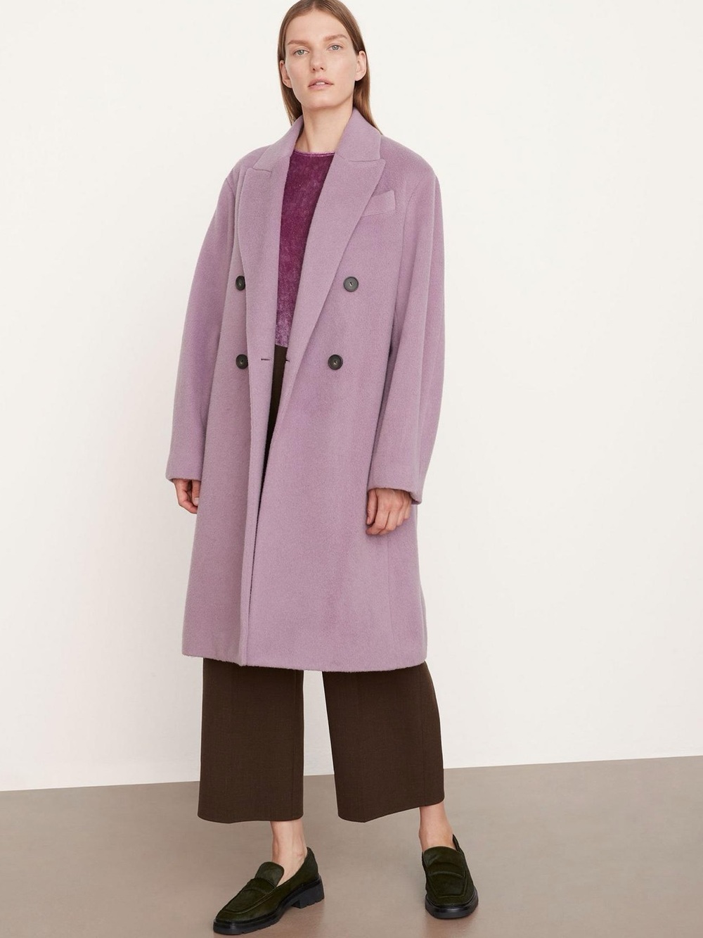 VINCE Brushed Wool Double Breasted Wool Coat Jacket Lavender Purple XL